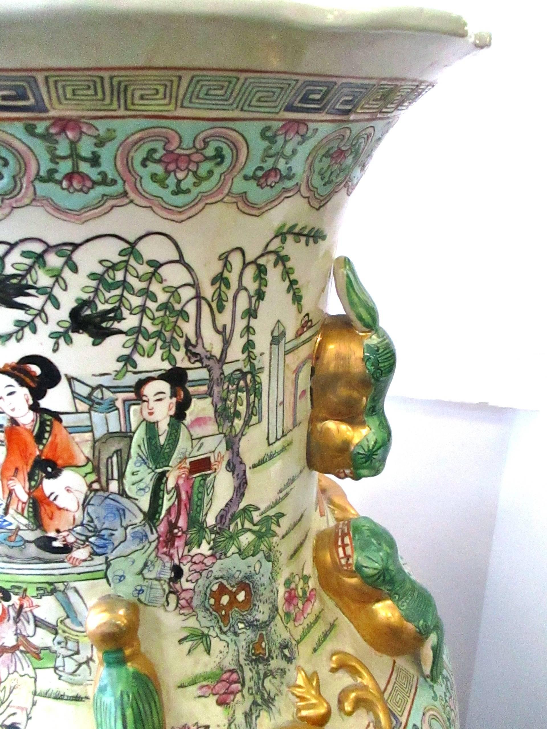 Chinese Export Large Chinese Rose Medallion Vase Urn on Stand