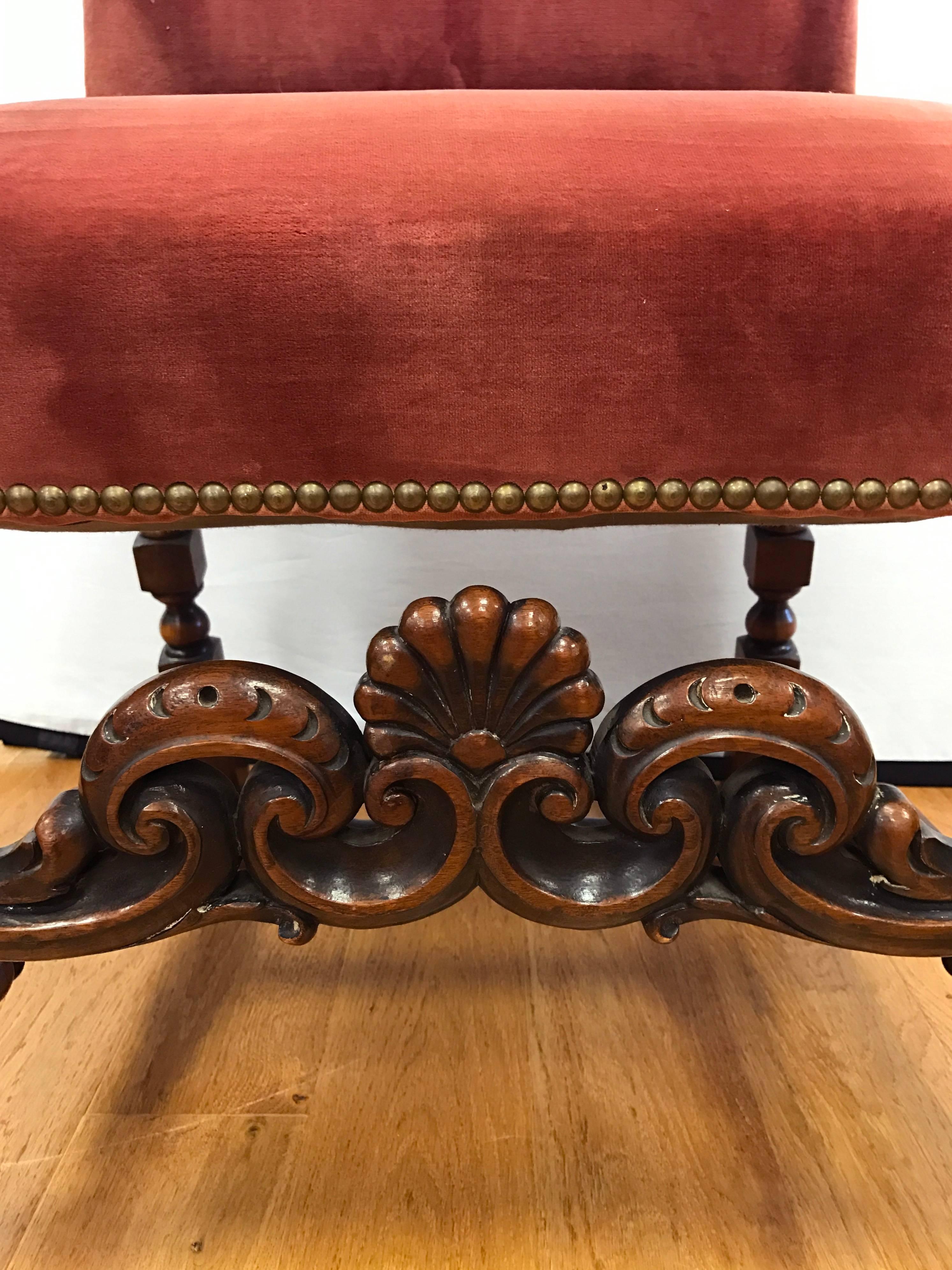 19th Century Pair of Antique Italian Carved Walnut Armchairs