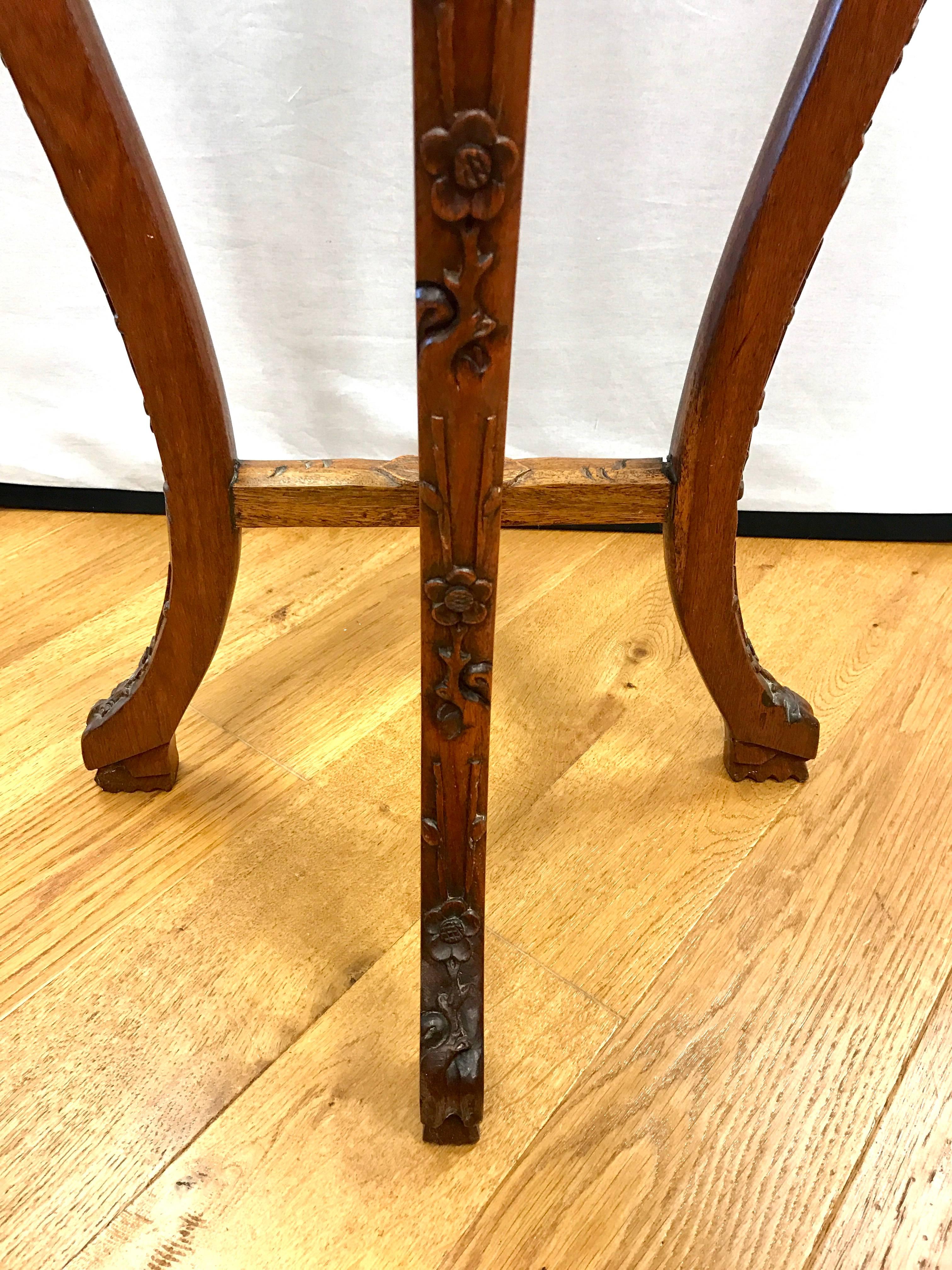 20th Century Carved Fruitwood Chinese Stand with Marble Top