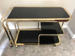 Expandable Milo Baughman for DIA Hollywood Regency Black & Brass Tea or Bar Cart