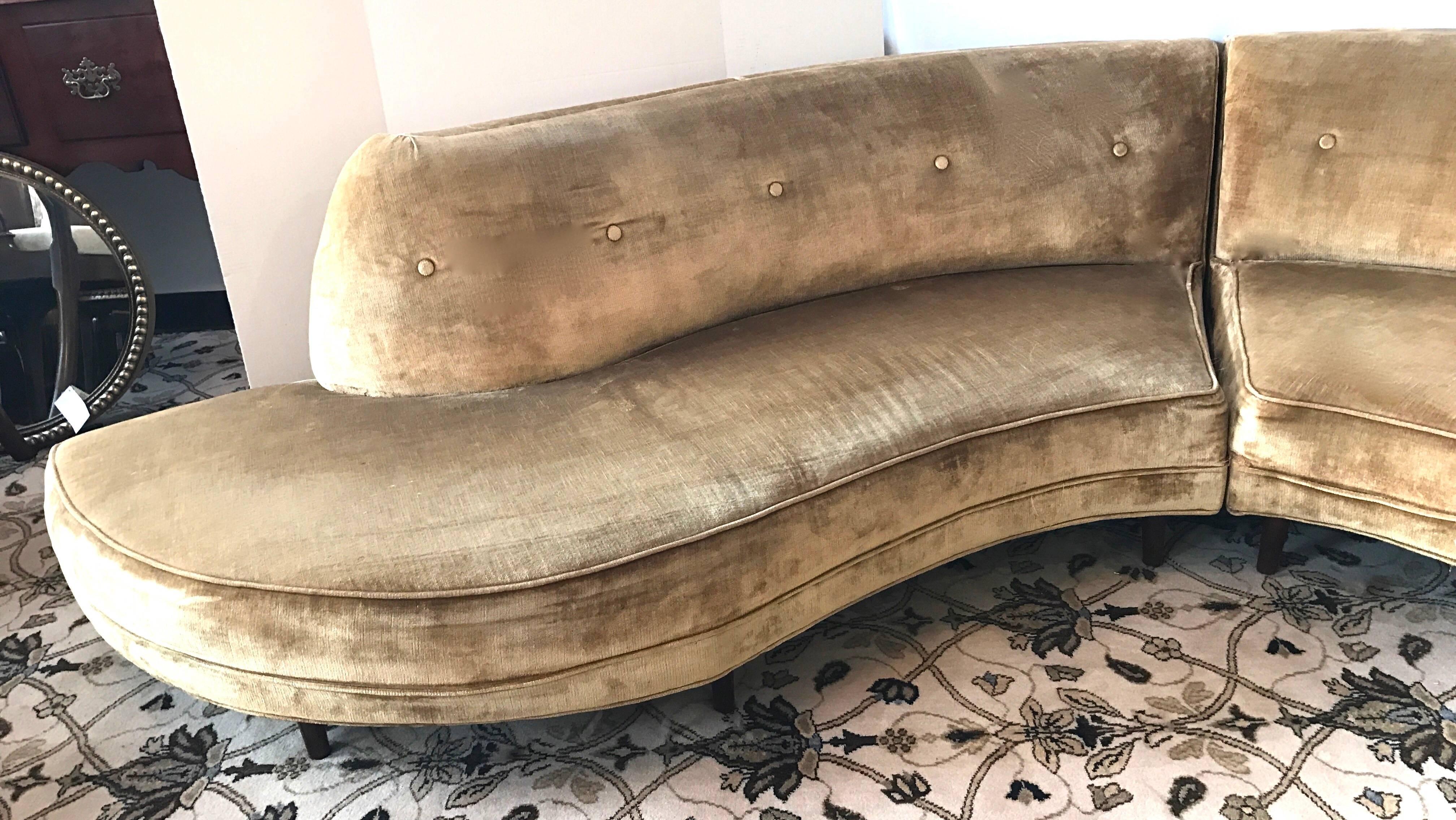 American Vladimir Kagan Two-Piece Serpentine Curved Sectional Sofa, Midcentury