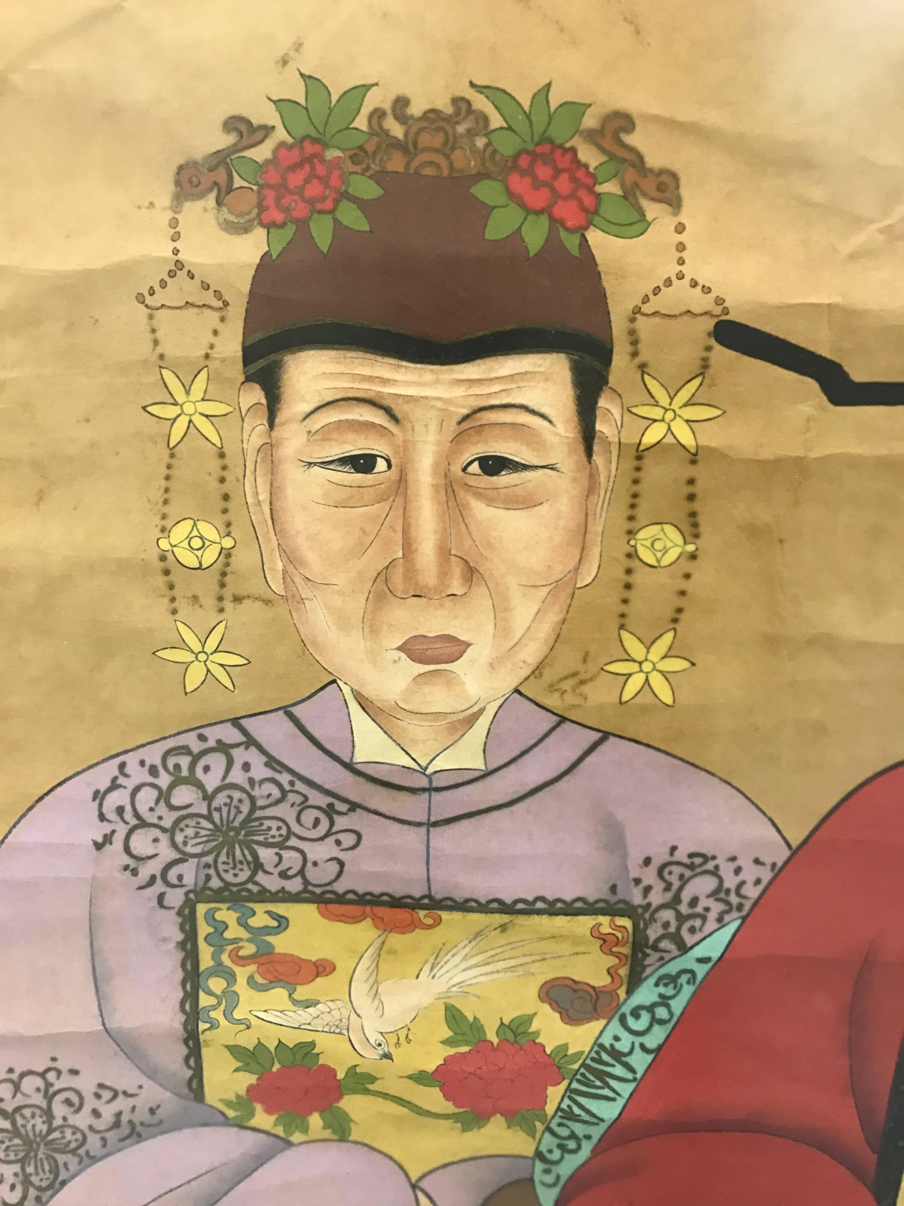 Large Chinese Ancestral Portrait Painting In Good Condition In West Hartford, CT