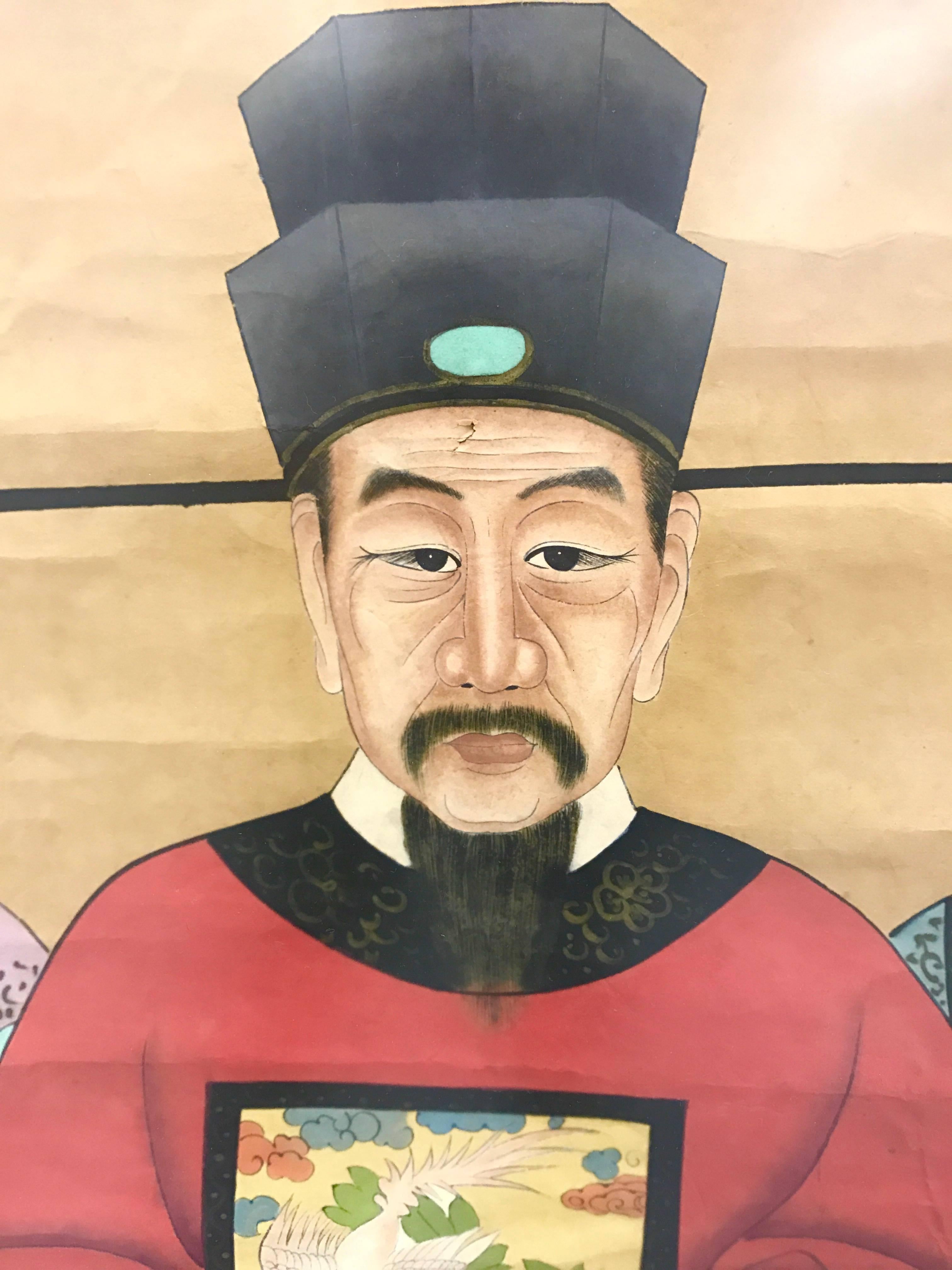 Hand-Painted Large Chinese Ancestral Portrait Painting