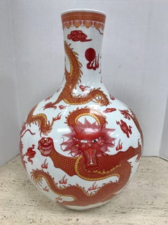 Chinese Orange and White Dragon Vase