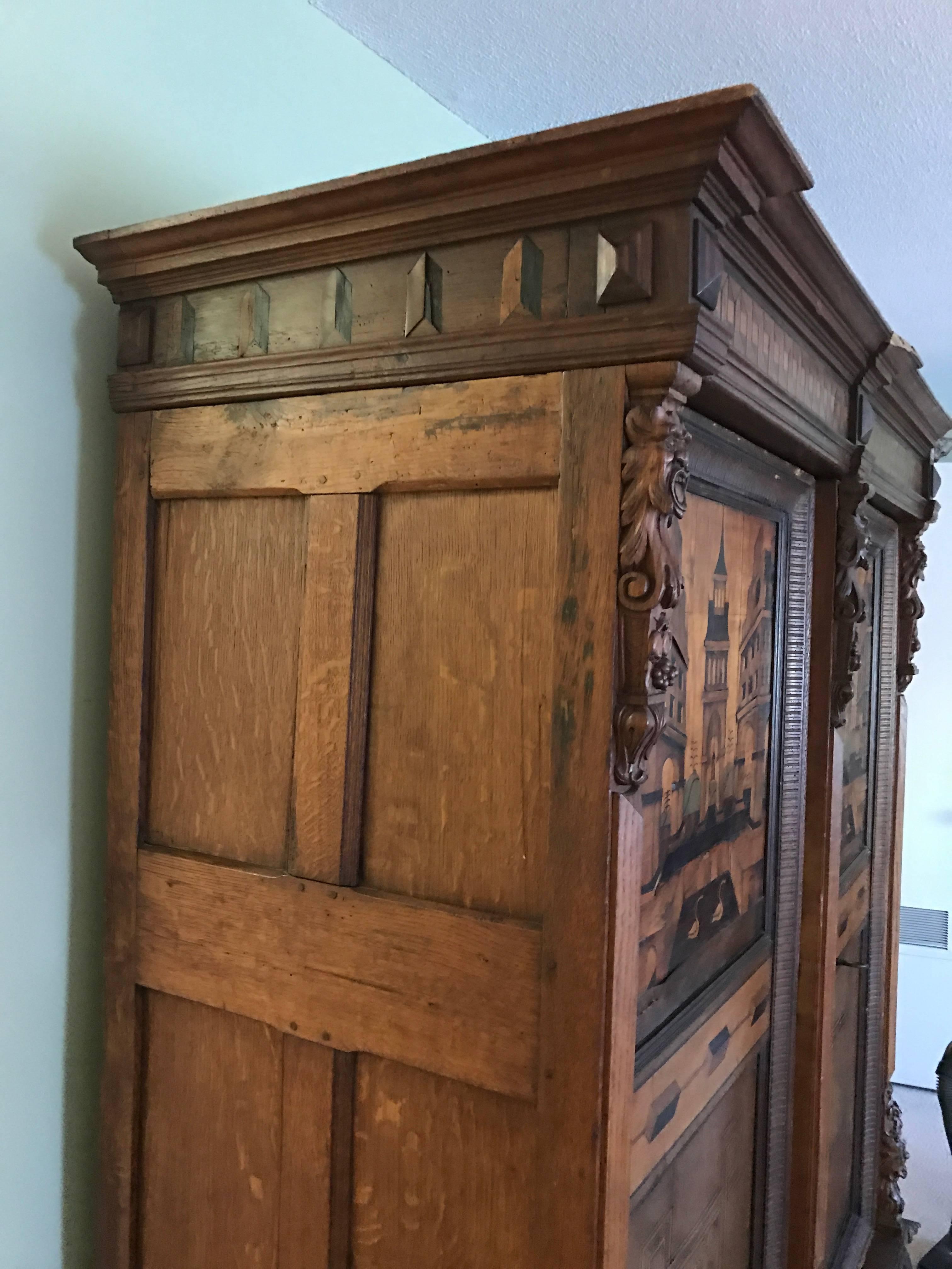 Antique Austrian Architectural, 18th Century Marquetry Armoire Cabinet 5