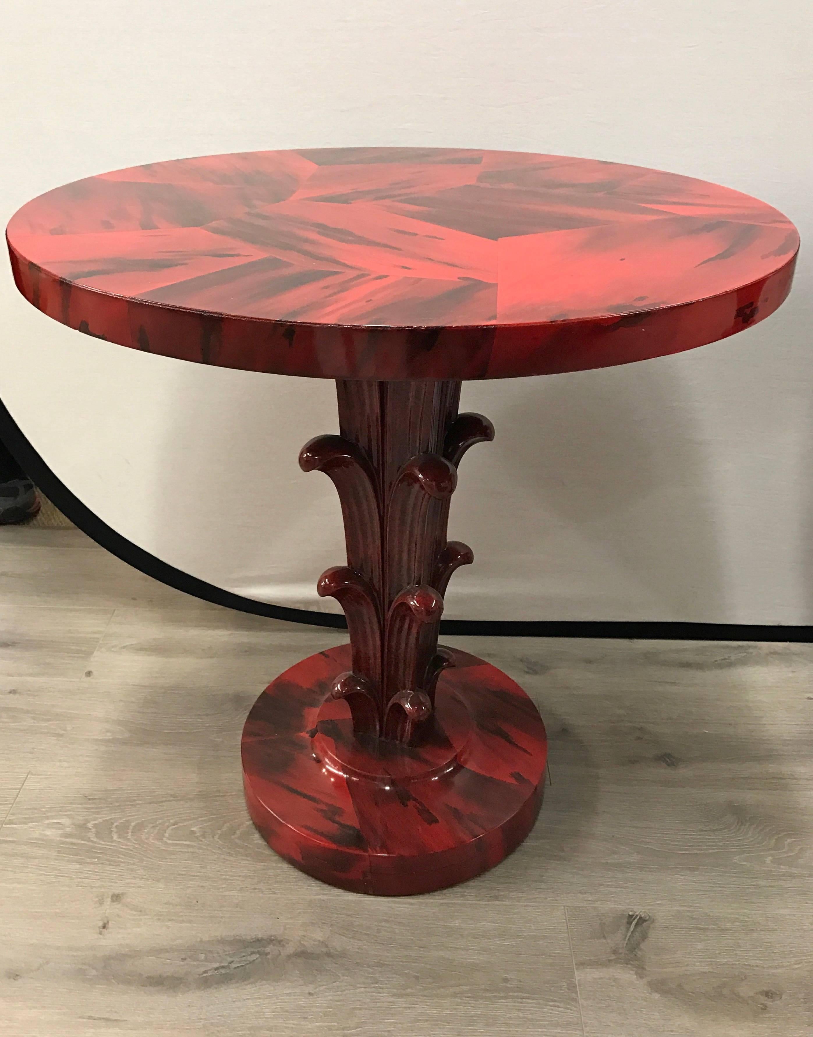 Serge Roche Style Art Deco Red Laquer Palm Tree Tables 2