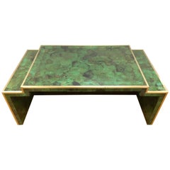 Savona Emerald Faux Malachite and Brass Cocktail Coffee Table