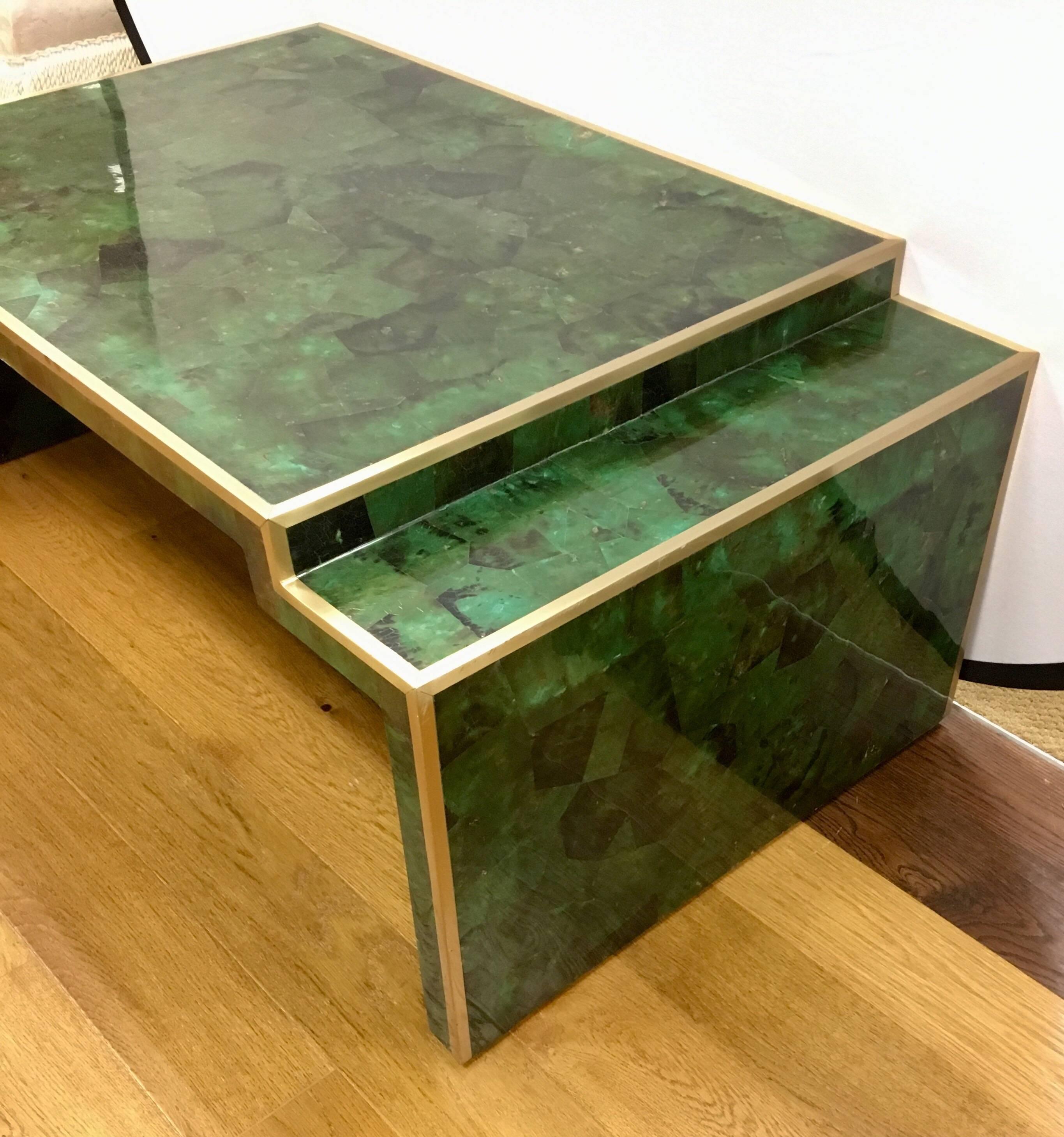 Savona Emerald Faux Malachite and Brass Cocktail Coffee Table 4