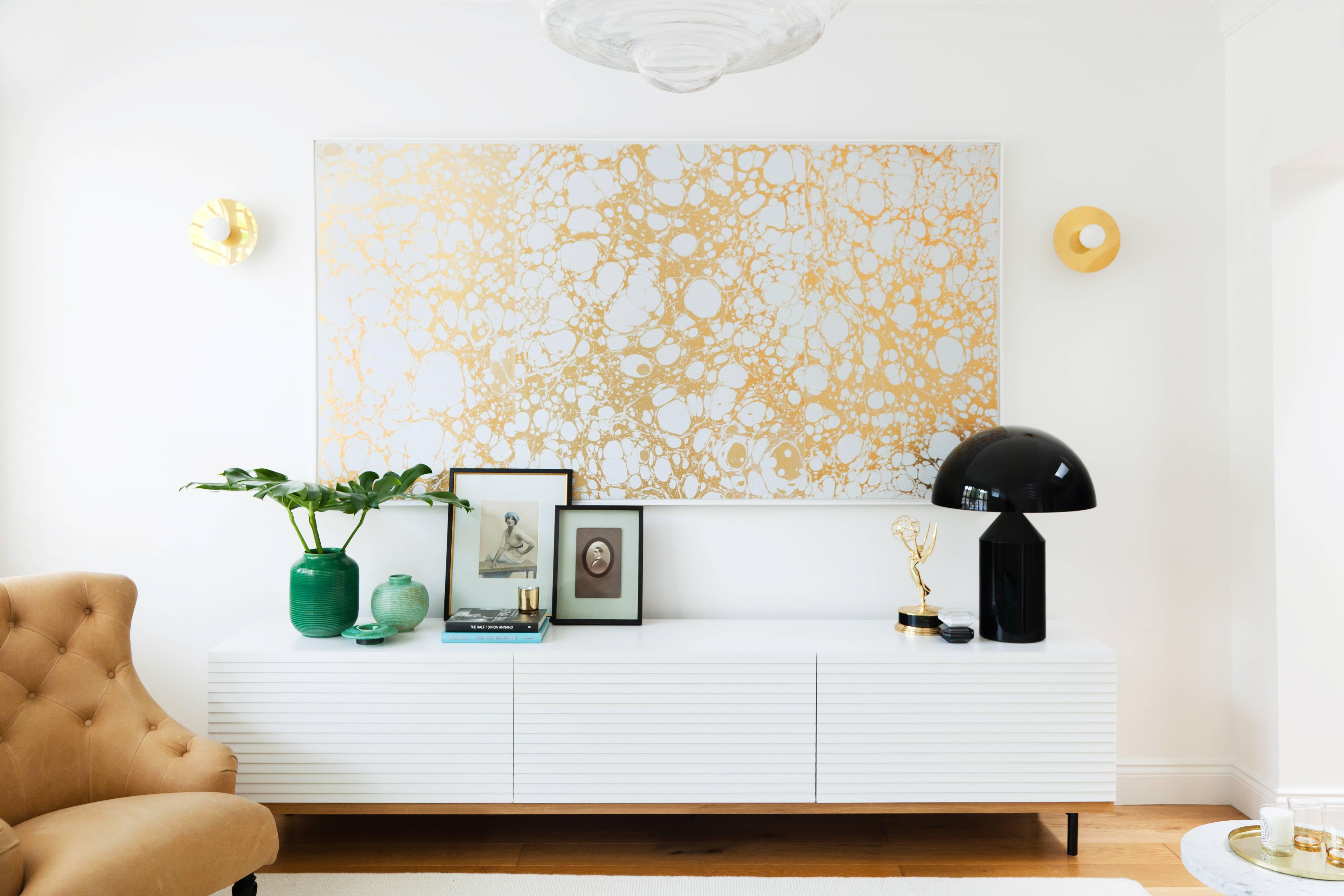 Modern Wabi Bone Wallpaper or Wall Mural in Gold Metallic For Sale