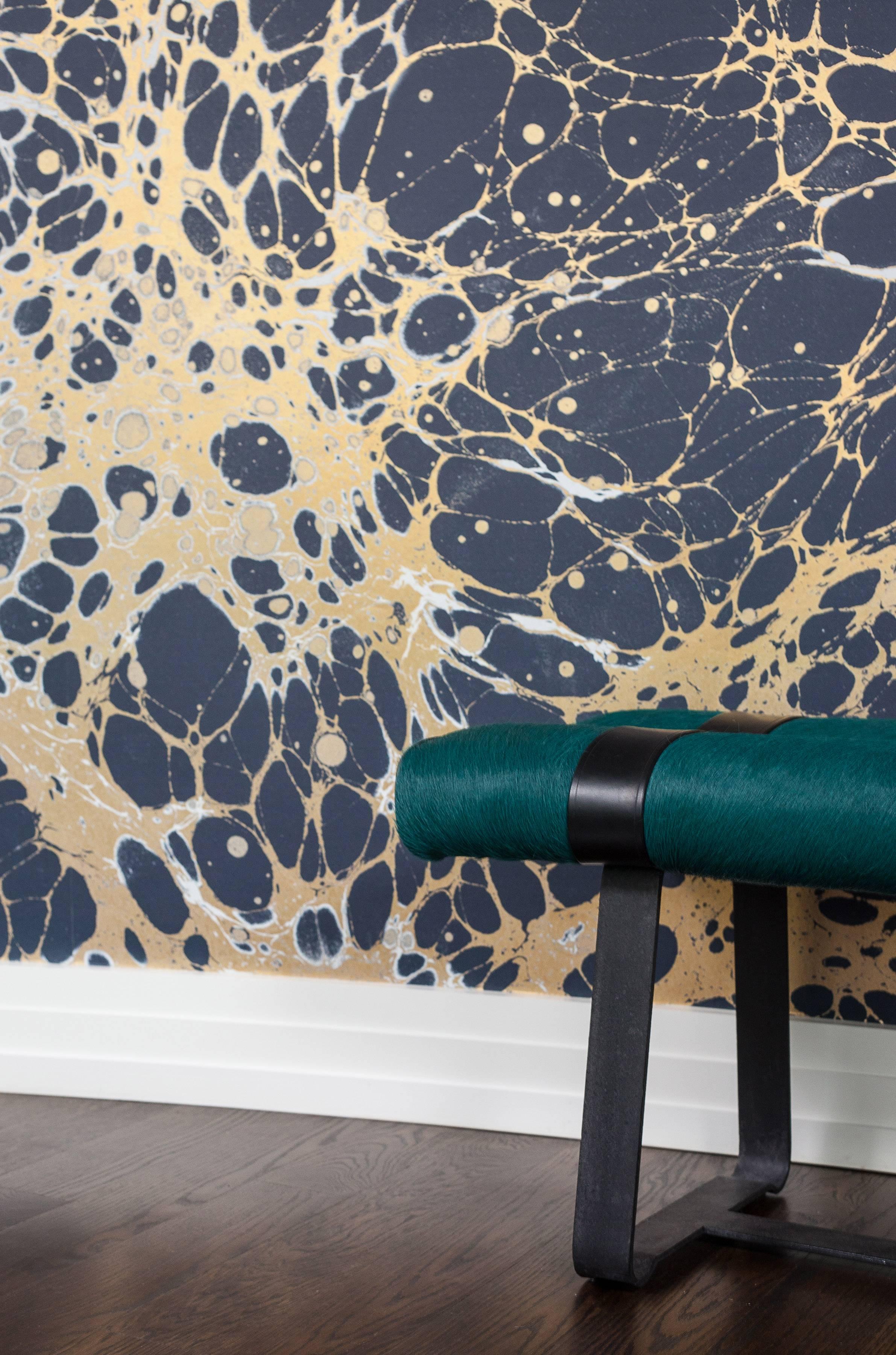 Modern Night Slate Wallpaper or Wall Mural in Deep Blue and Gold Metallic For Sale