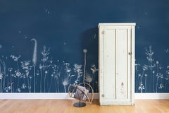 Flora Lavender Wallpaper or Wall Mural in Matte Cyanotype Blue