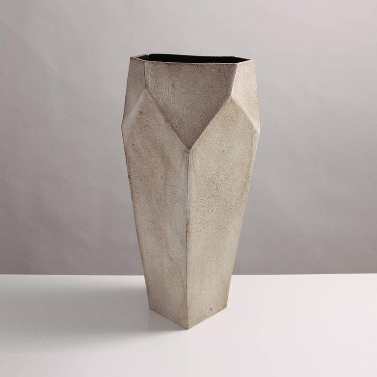 Facet Stony Gray and Black Tall Modern Geometric Ceramic Tower Vase For