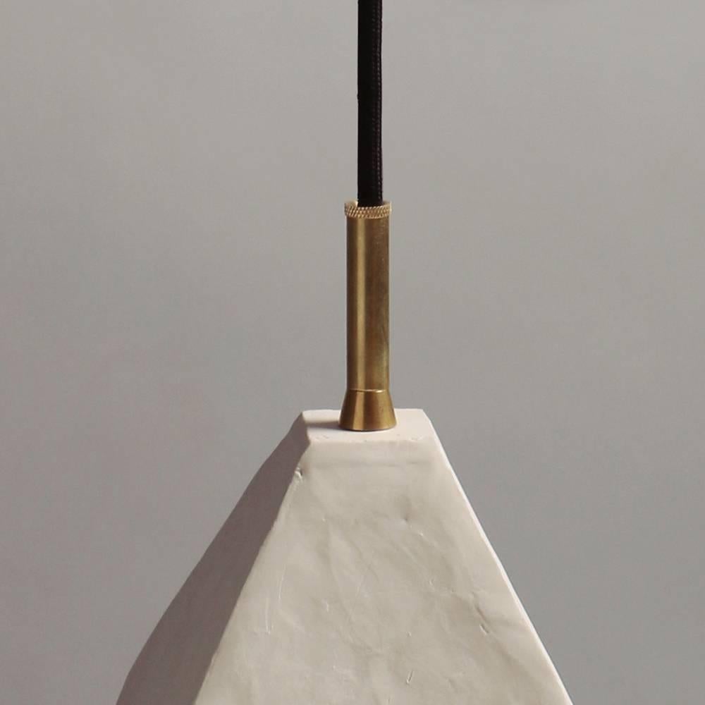 American Relic - Large Geometric White Porcelain and Brass Modern Pendant Light For Sale
