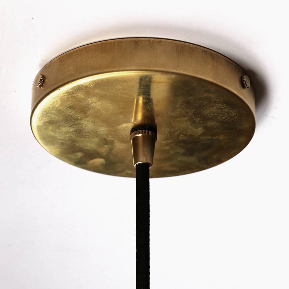 American Relic - Small Geometric White Porcelain and Brass Modern Pendant Light For Sale