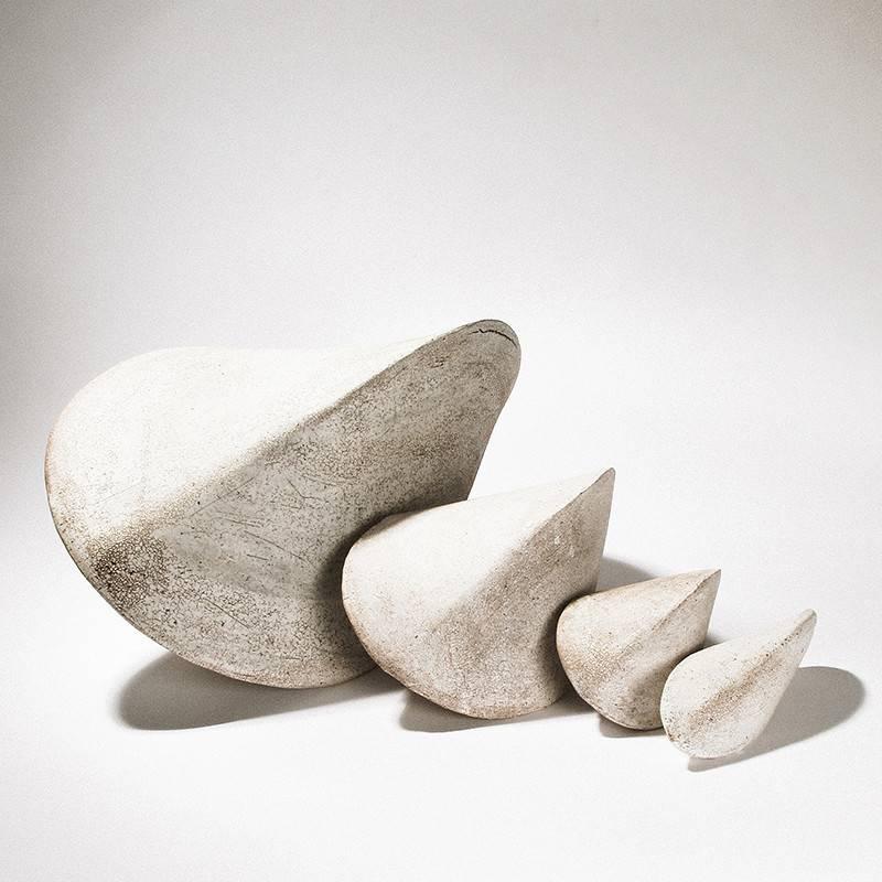 American Small White Crackle Finish Modern Ceramic Pod Sculpture For Sale