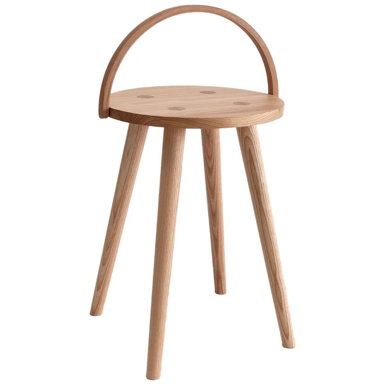 Single Bucket Stool, Seat Side Table with Bentwood Handle in Solid Ash For Sale