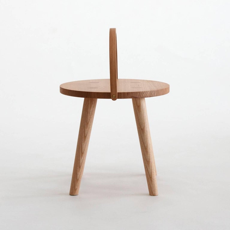 Step Bucket Stool, Low Seat or Side Table with Bentwood Handle in Solid