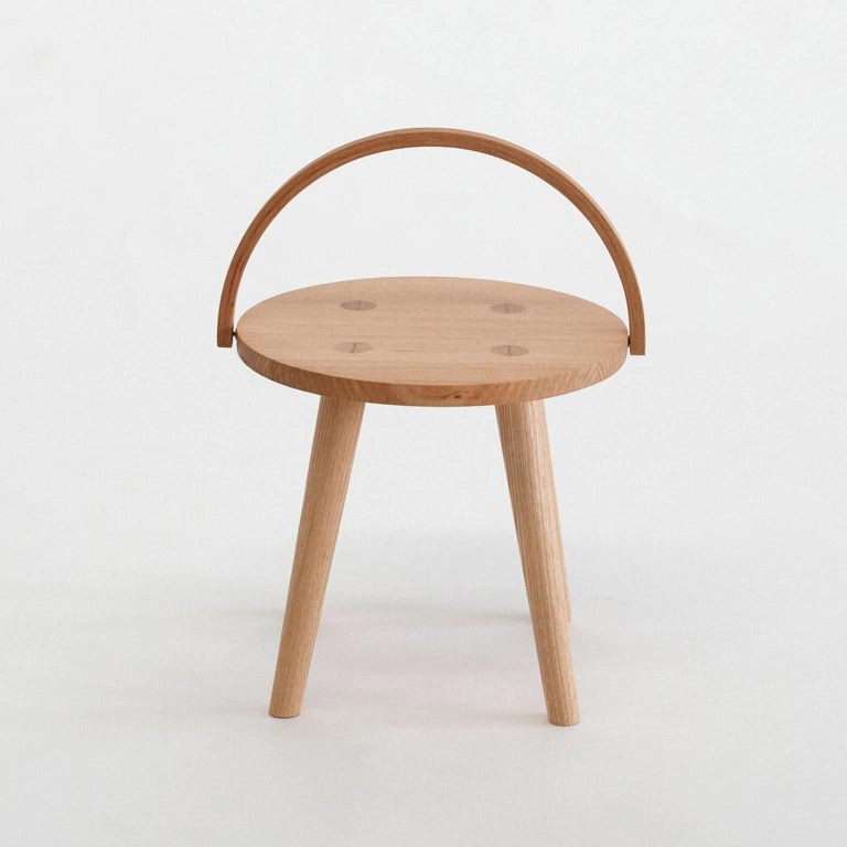 Step Bucket Stool, Low Seat or Side Table with Bentwood Handle in Solid