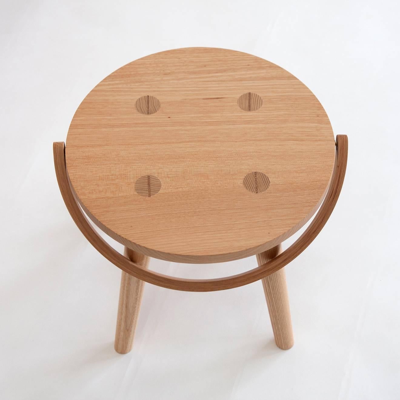 Single Bucket Stool - Seat Side Table with Bentwood Handle in Solid Ash In New Condition In Oakland, CA