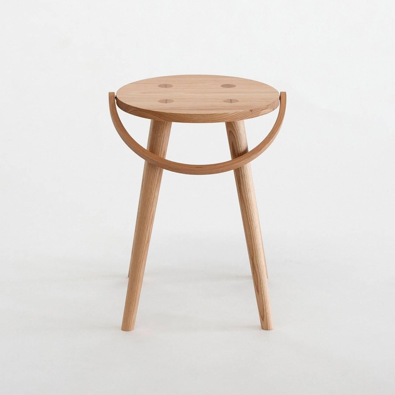 Modern Single Bucket Stool - Seat Side Table with Bentwood Handle in Solid Ash
