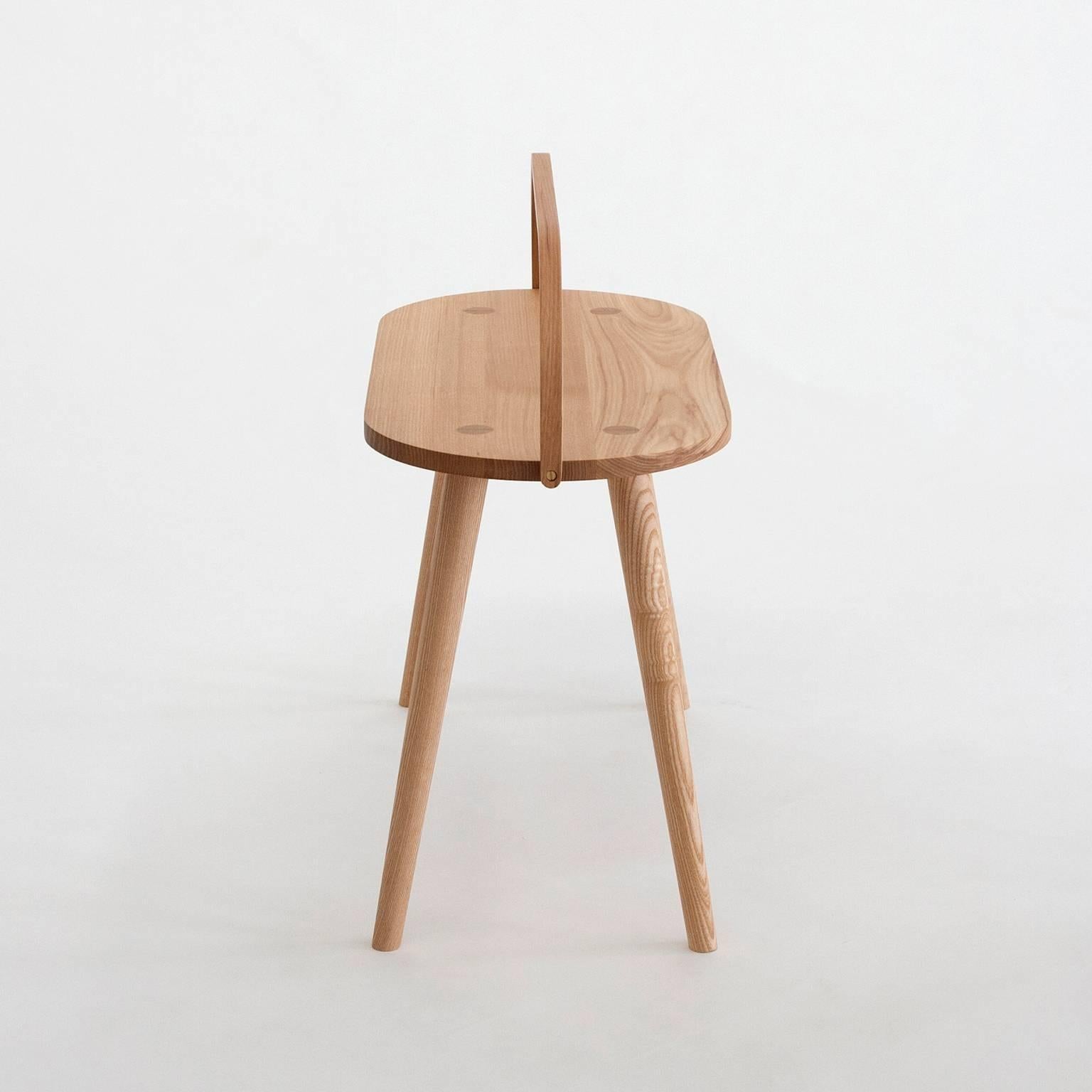 Modern Double Bucket Stool, Wide Side Table or Seat with Bentwood Handle in Solid Ash For Sale