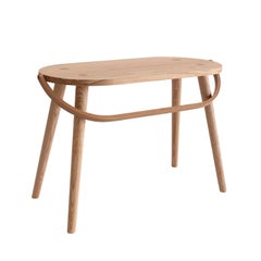 Double Bucket Stool, Wide Side Table or Seat with Bentwood Handle in Solid Oak