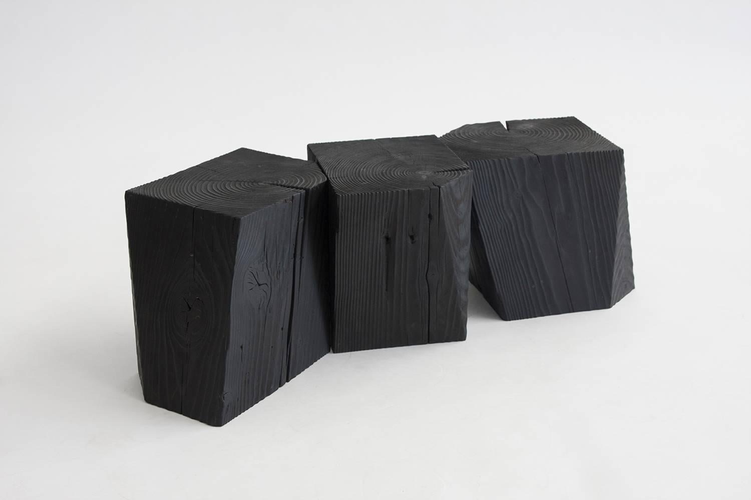 Modern Charcoal Blocks, Sculptural, Geometric, Shou Sugi Ban Coffee or Side Tables For Sale