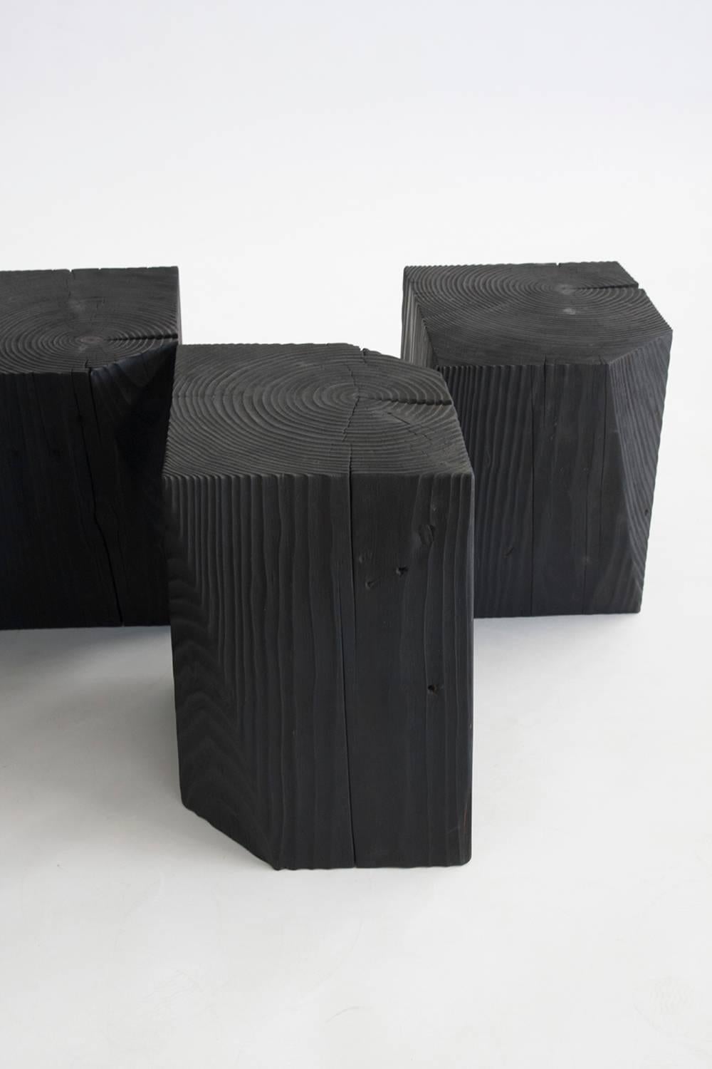 American Charcoal Blocks, Sculptural, Geometric, Shou Sugi Ban Coffee or Side Tables For Sale