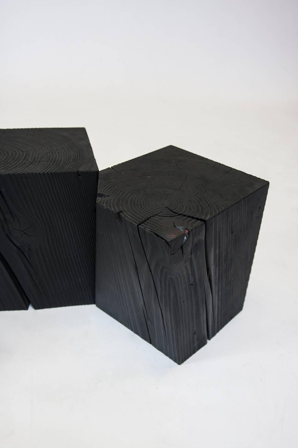 Contemporary Charcoal Blocks, Sculptural, Geometric, Shou Sugi Ban Coffee or Side Tables For Sale