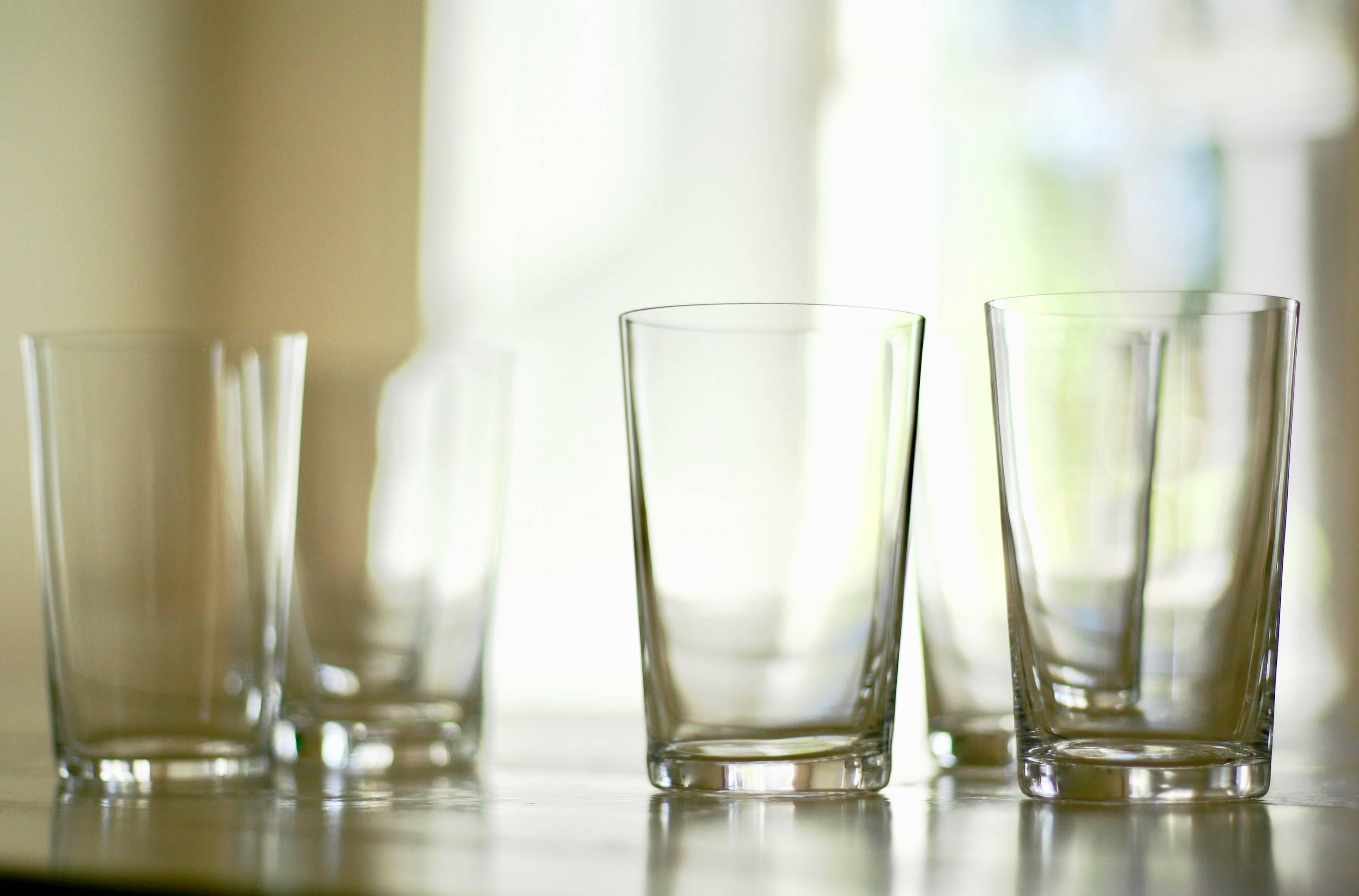 Launched with Takashimaya in 1999, these handblown crystal red wine glasses have become a modern Classic. Each Deborah Ehrlich piece is designed for the extraordinary strength and clarity of Swedish crystal. The simplicity of the design, the