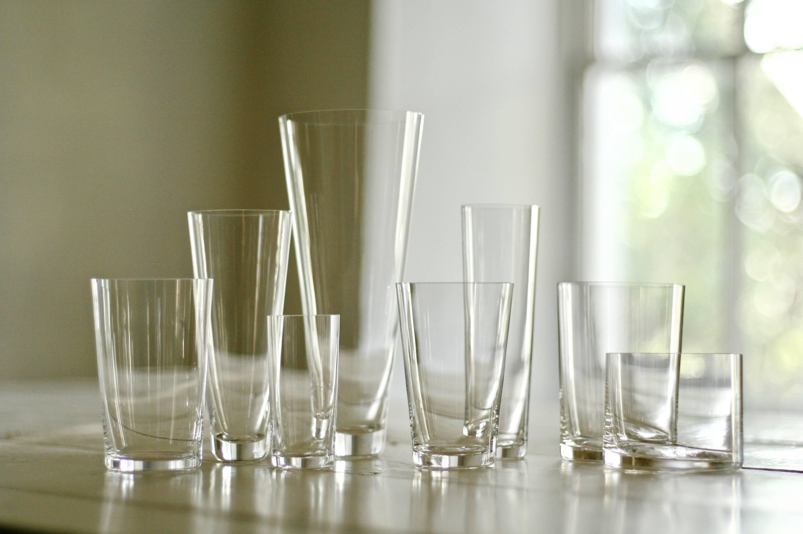 Modern Set of 6 Deborah Ehrlich Simple Crystal White Wine Glasses Handblown in Sweden For Sale