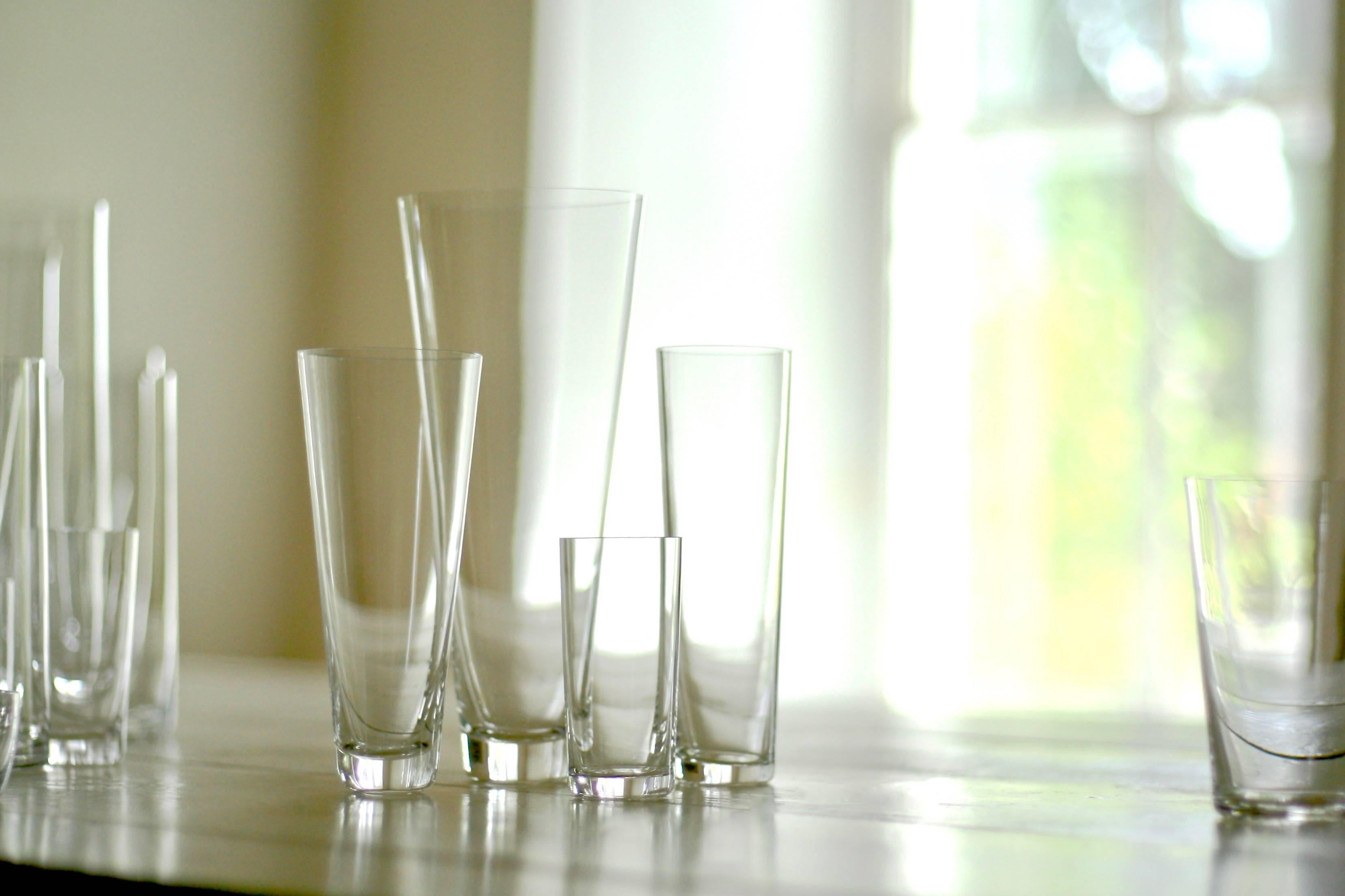 Minimalist Set of 4 Deborah Ehrlich Simple Crystal Pilsner Glasses, Handblown in Sweden For Sale