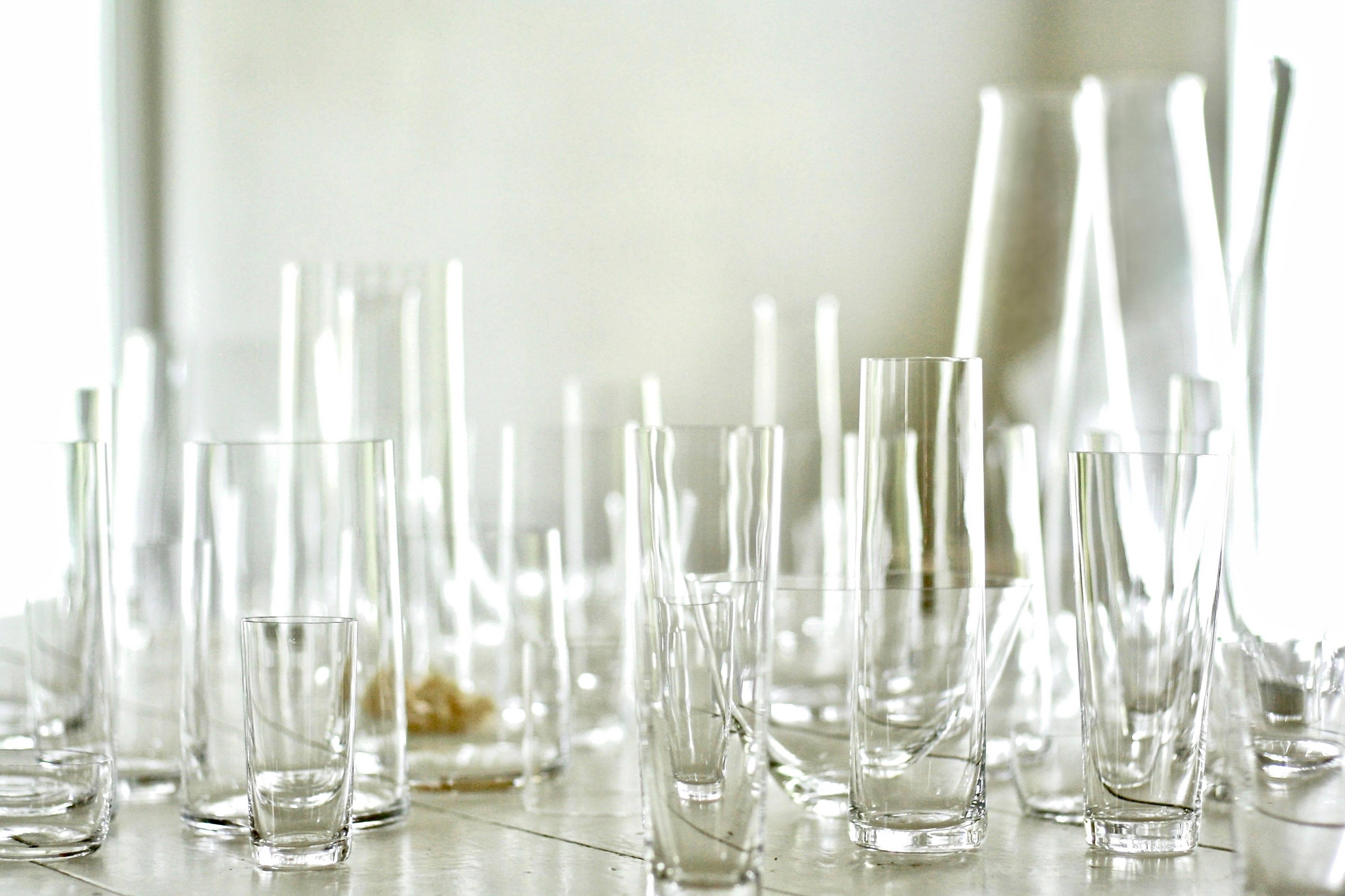 Hand-Crafted Set of 4 Deborah Ehrlich Simple Crystal Pilsner Glasses, Handblown in Sweden For Sale