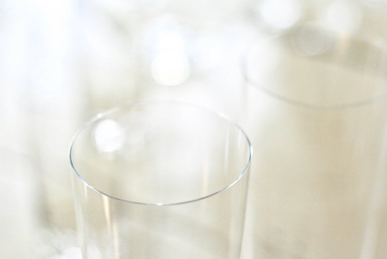 American Set of 6 Deborah Ehrlich Simple Crystal Champagne Glasses, Handblown in Sweden For Sale