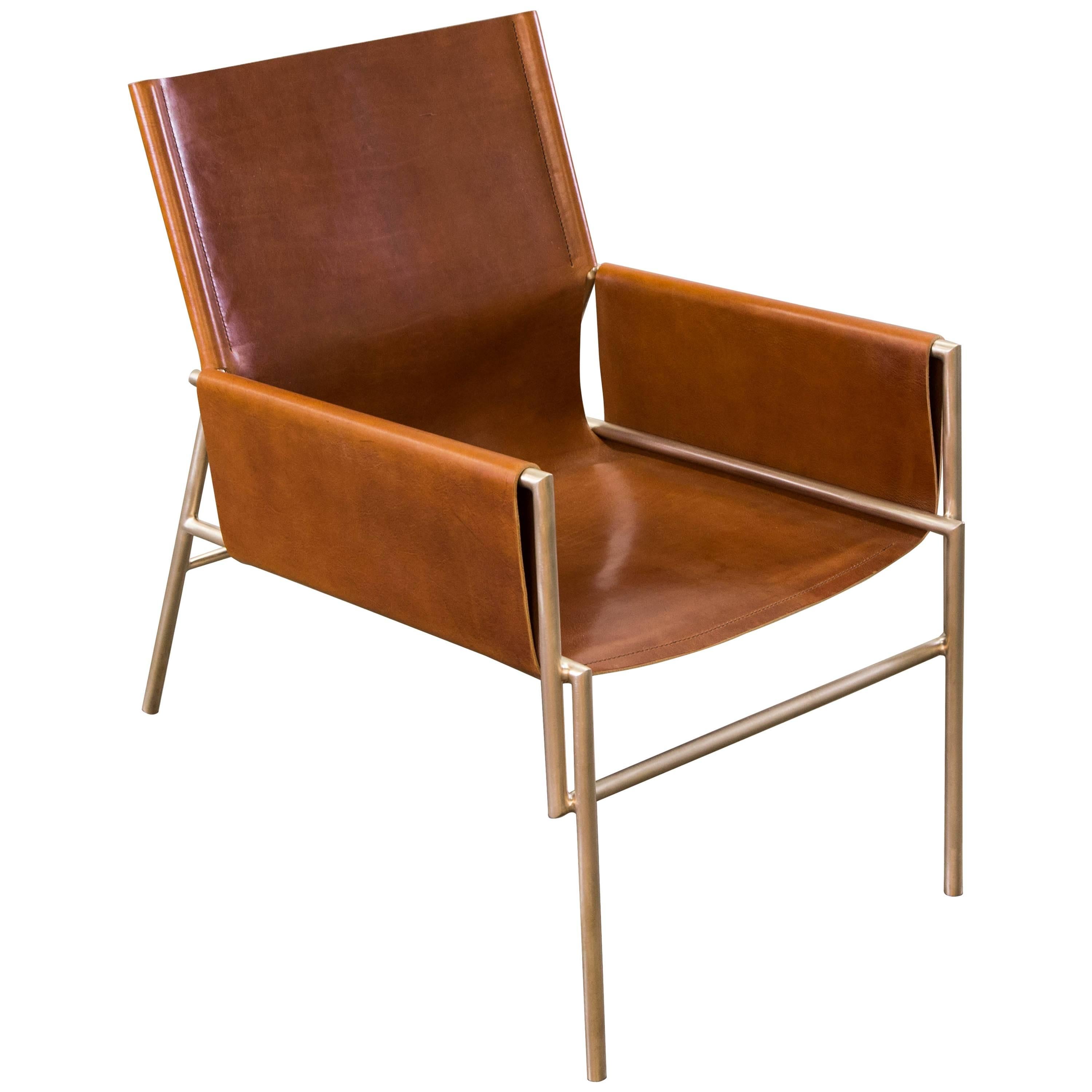 Lincoln Lounge Chair in Satin Bronze and Full Grain Leather