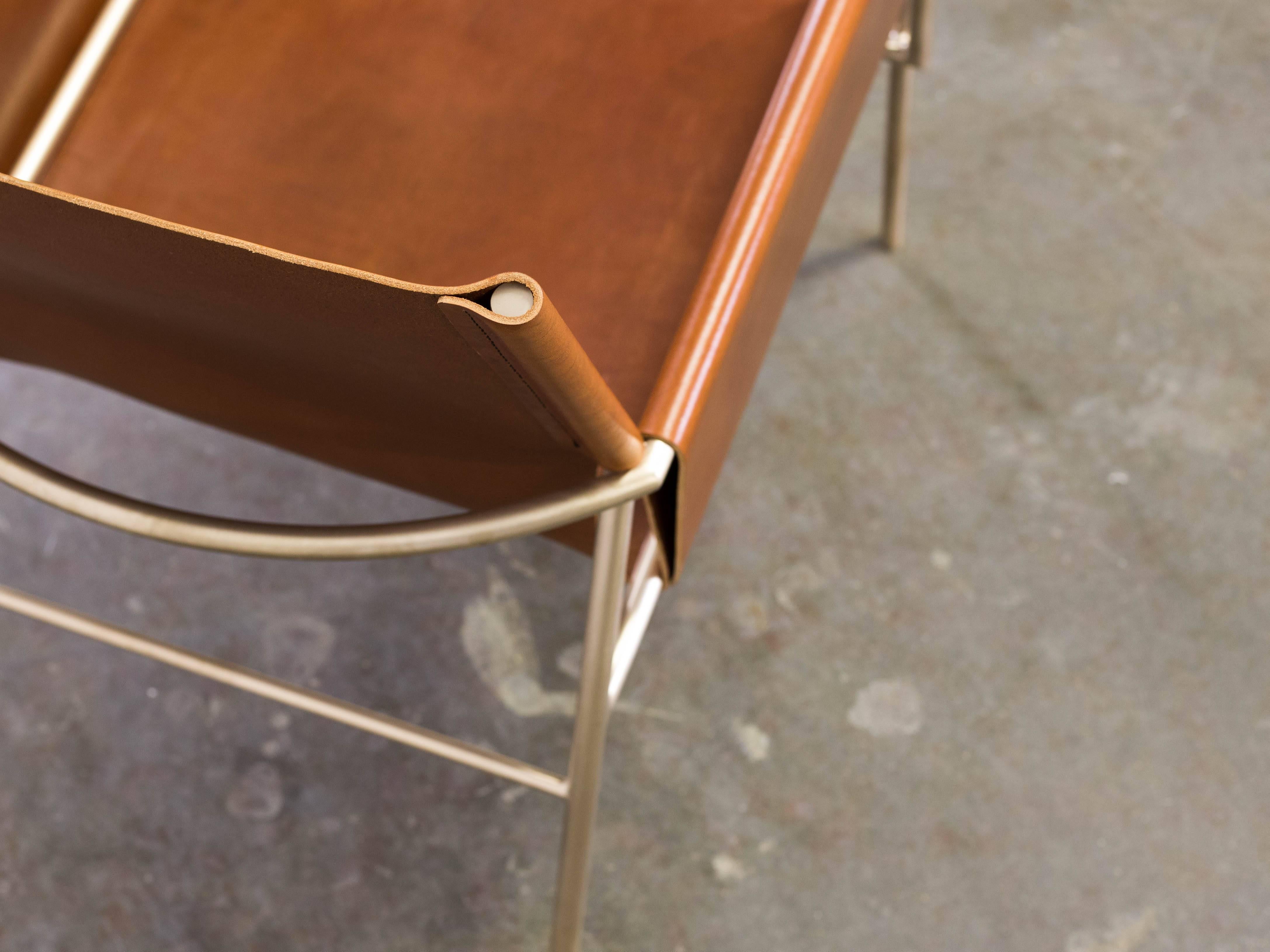 Welded Lincoln Lounge Chair in Satin Bronze and Full Grain Leather