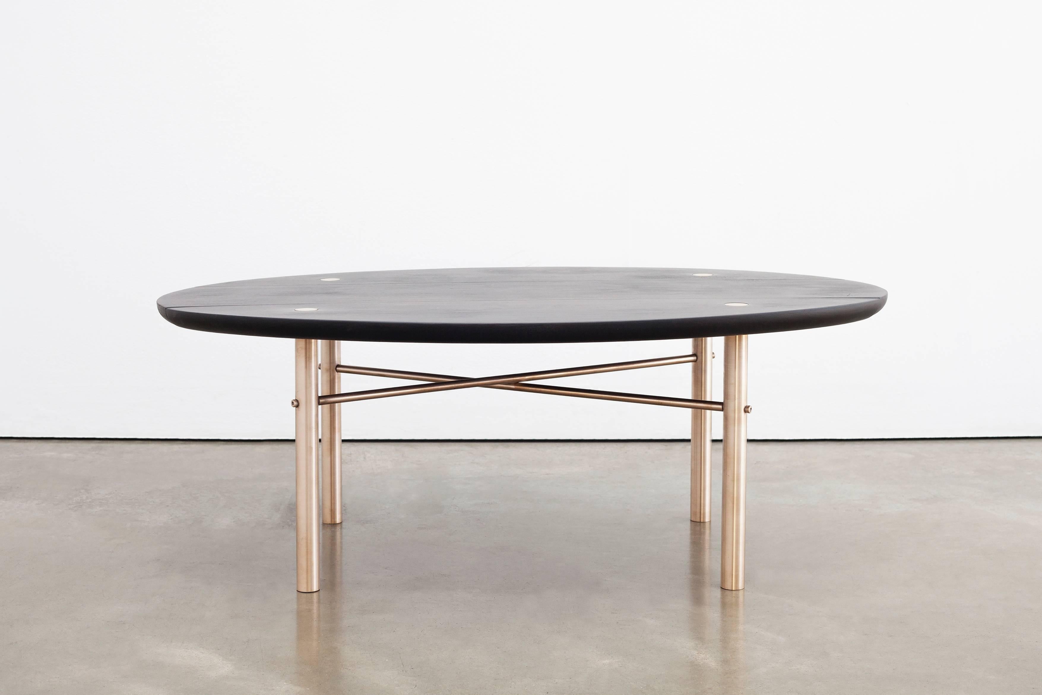 Canadian Connect Low Table in Customizable Charred Hardwood Maple and Patinated Bronze For Sale