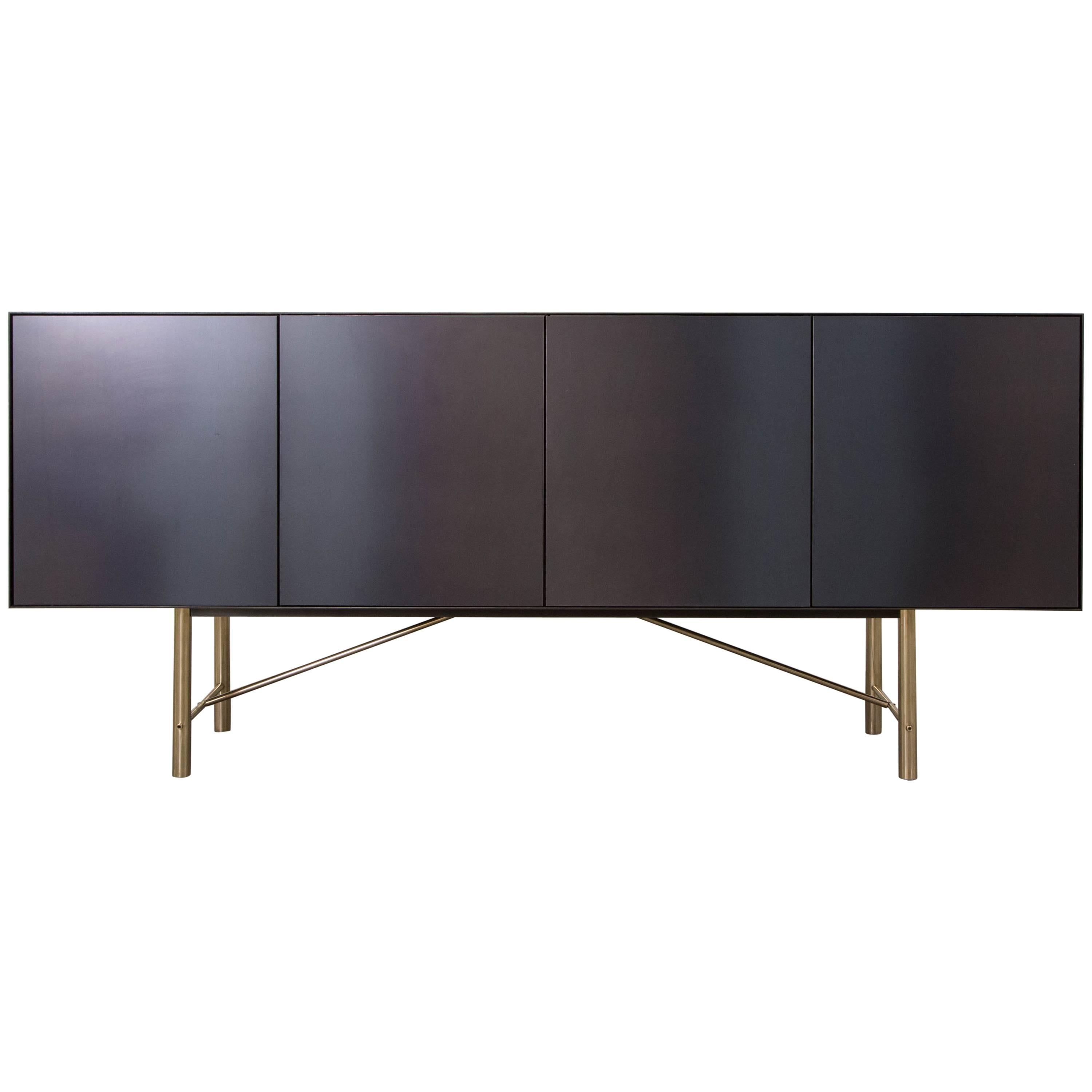 Connect Credenza Cabinet or Sideboard Customizable in Steel and Polished Bronze For Sale