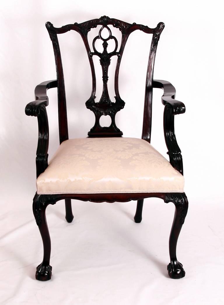 Pair of Mahogany Chippendale Style Carvers For Sale 1