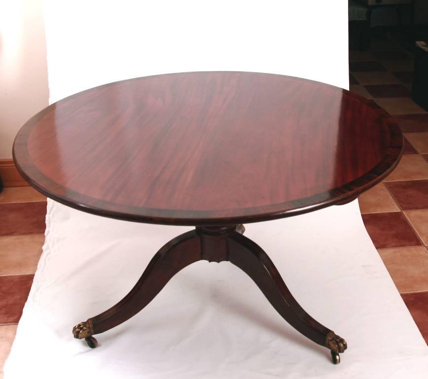 19th Century Mahogany Tilt-Top Dining Table Crossbanded in Rosewood For Sale