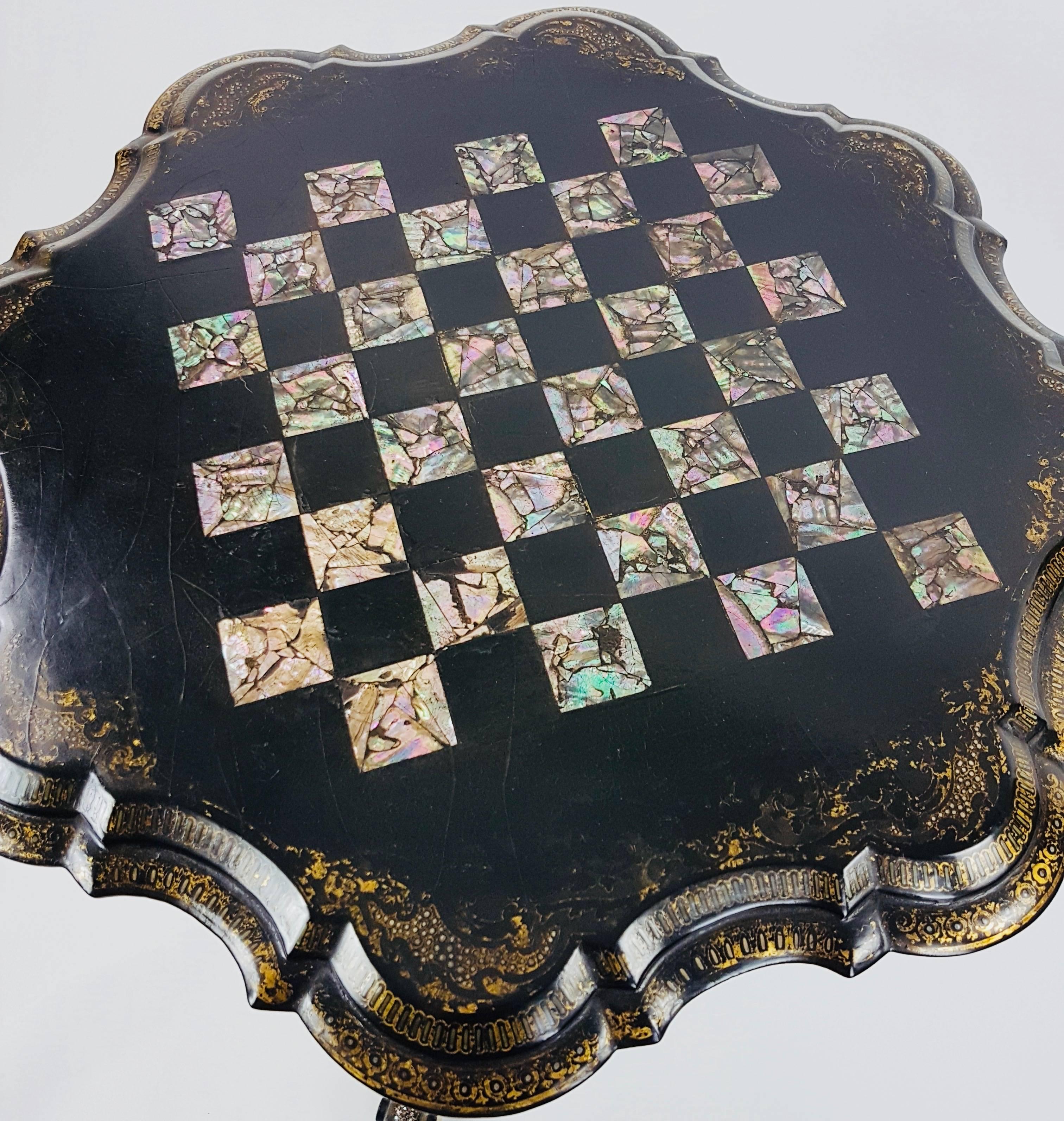 High Victorian Japanned Gilt Lacquered Games Table For Sale