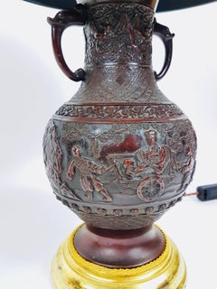 Chinese Style Bronze Vase Lamps on Gilt Bases