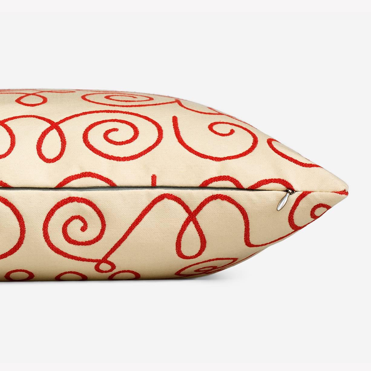 Maharam Pillow
Names by Alexander Girard 
001 Crimson on White

In his design work, Alexander Girard repeatedly explored an interest in the characters and symbols that comprise language. His pattern Names was included in a group showcasing this