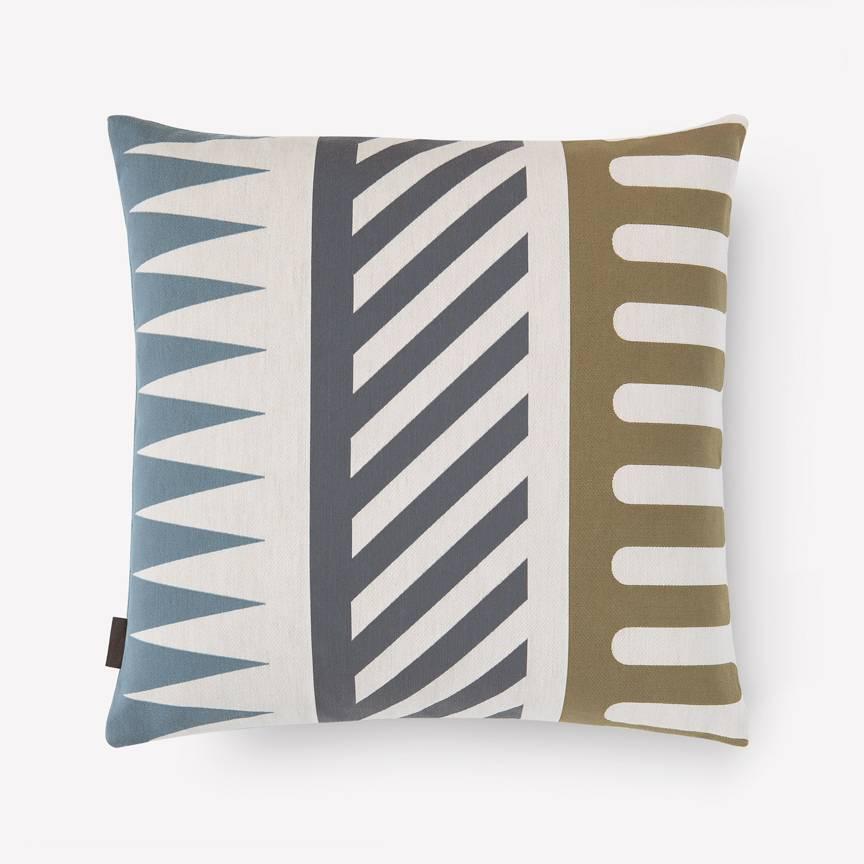 Maharam Pillow
Palio by Alexander Girard
002 Sky

Palio by Alexander Girard, 1964 draws its motifs, colors and name from the famous bareback horse race held semi-annually in Siena, Italy. The eight motifs – which include combs, fringes, flames,