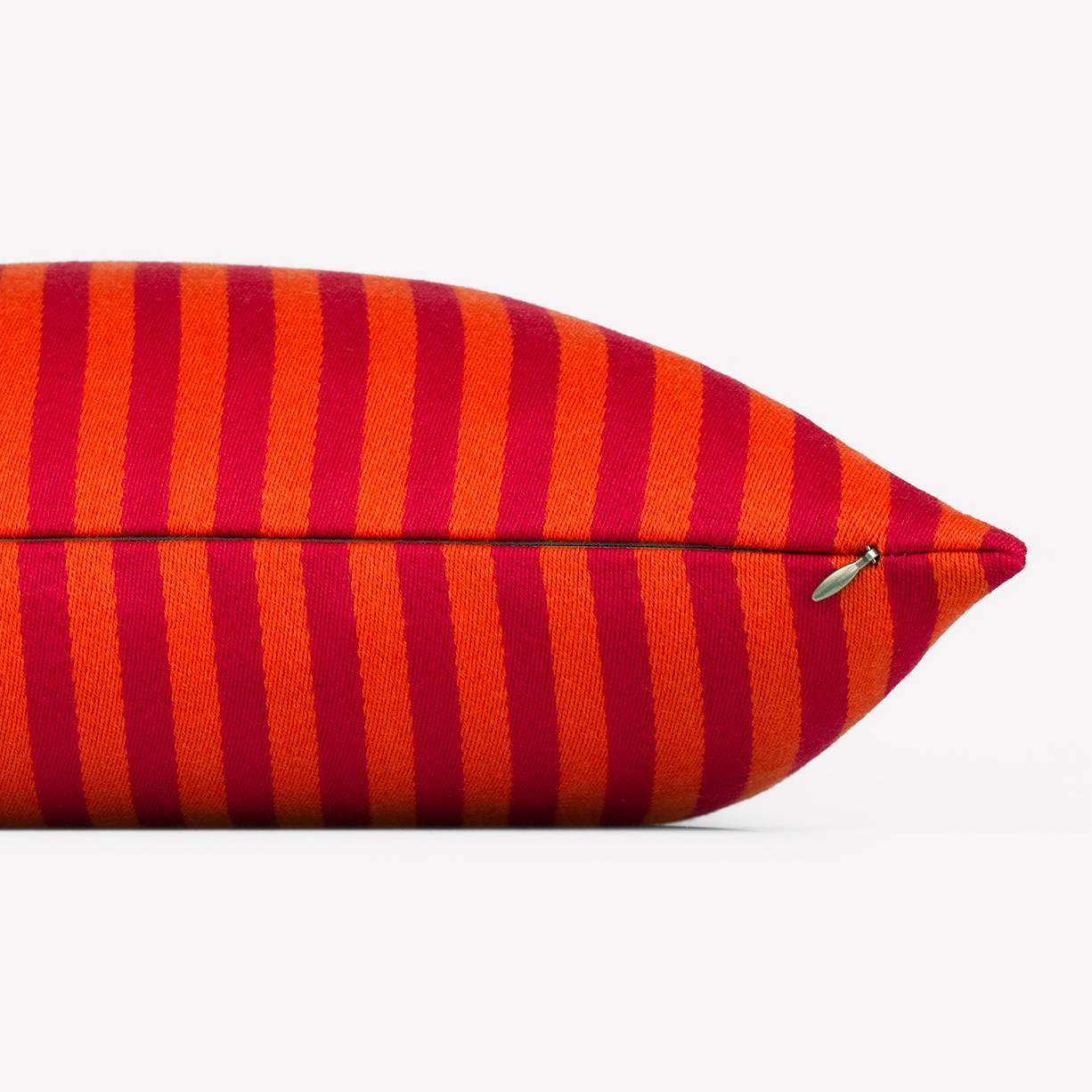 Maharam Pillow
Toostripe by Alexander Girard
001 Orange

Alexander Girard drew inspiration from his travels to Mexico and India, as well as from his fascination with tradition fold art. First designed for the Herman Miller Textile Division in 1965,