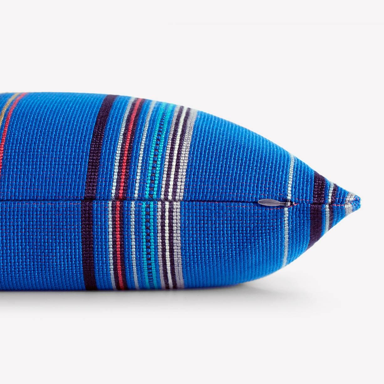 Maharam pillow
Point by Paul Smith 
017 Cobalt

A study in variegation, Point by Paul Smith explores scale, density, rhythm, color, and proportion in an imaginative display of British fashion. Created in collaboration with the Maharam Design studio,