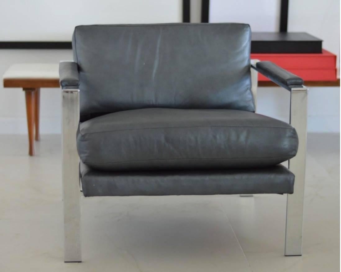 Designed in 2000, produced circa 2002
Nickel frame, steel blue leather upholstery
Measures: 28