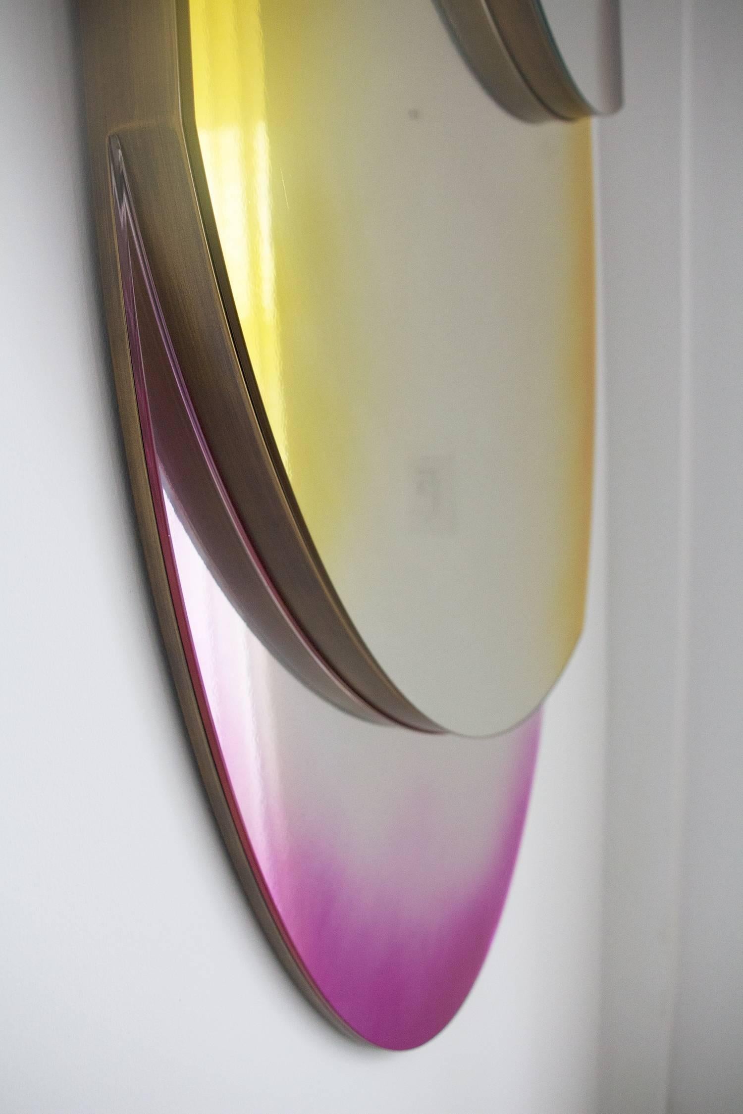Minimalist TRIO. Sculptural Oval Wall Mixed Media Mirror  For Sale