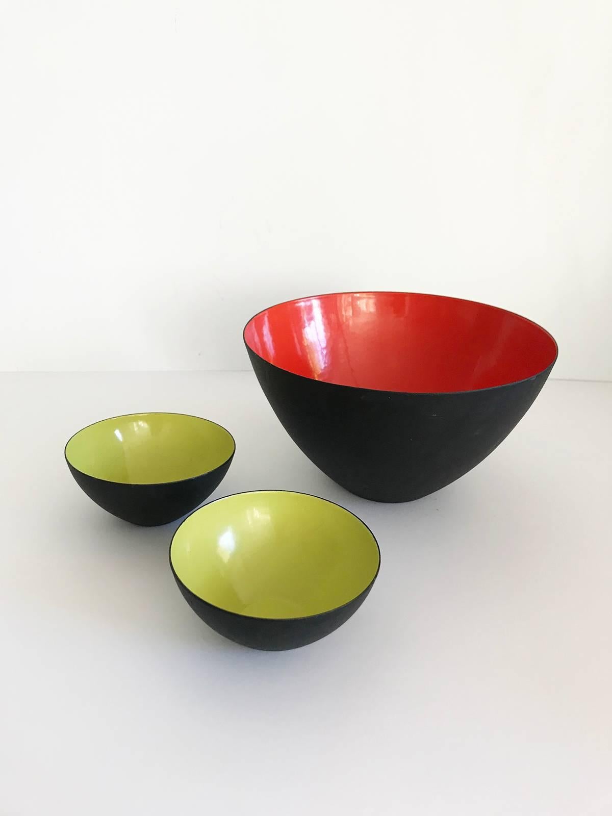 1954 Krenit by Herbert Krenchel Danish Enamel Colored Bowl Set 2