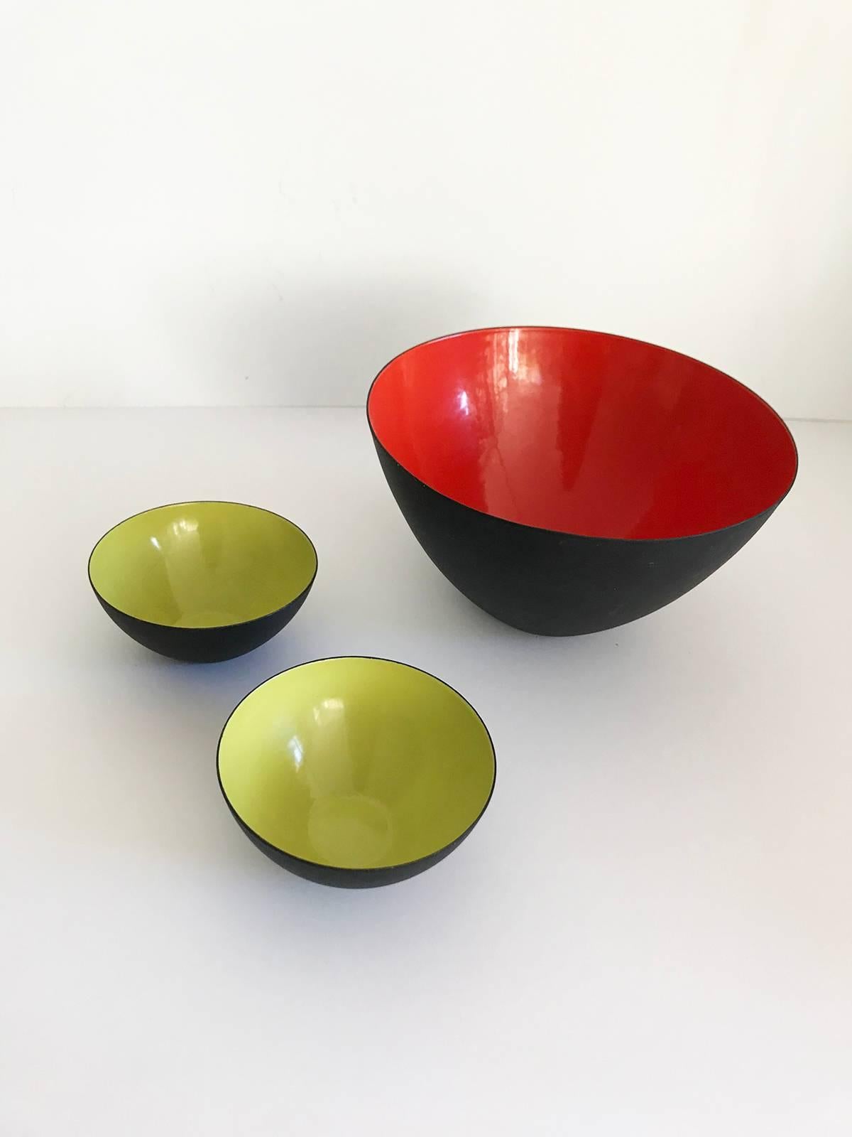 1954 Krenit by Herbert Krenchel Danish Enamel Colored Bowl Set 3